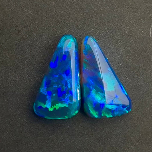 (Price For Pair) 3.95cts Gem Black Opal Pair With A Beautiful Blue Green Play Of Color, From Lightning Ridge Australia