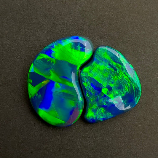 6.81cts World Class Black Opal "Kintsugi" Pair With A Beautiful Blue Green Play Of Color,From Lightning Ridge Australia