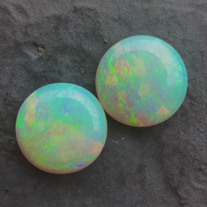 (Price For Pair) 10mm Round Affordable Crystal Opal Pair With Green Blue Play Of Color, From Lightning Ridge Australia