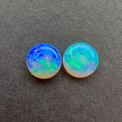 (Price For Pair) 4mm Affordable Crystal Opal Round Pair With A Blue Green Play Of Color, From Lightning Ridge Australia