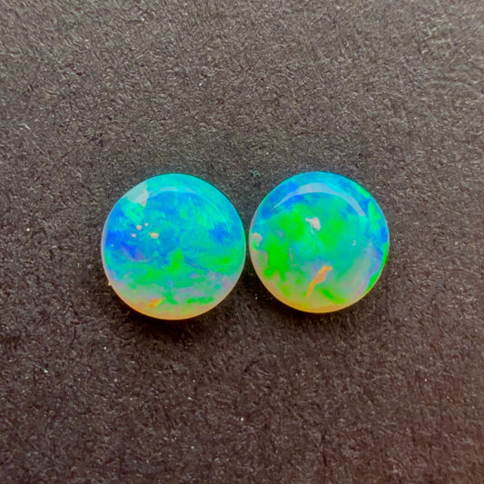 (Price For Pair) 4mm Affordable Crystal Opal Round Pair With A Blue Green Play Of Color, From Lightning Ridge Australia