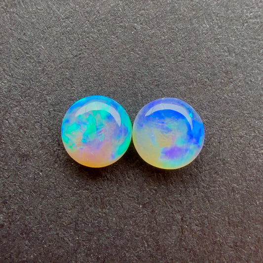 (Price For Pair) 4mm Affordable Crystal Opal Round Pair With A Blue Green Play Of Color, From Lightning Ridge Australia