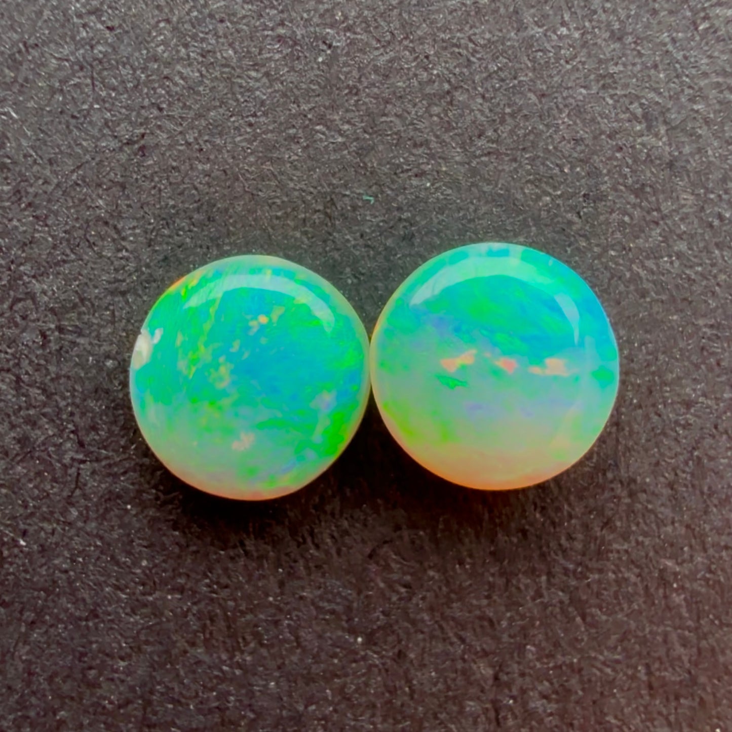 (Price For Pair) 4mm Affordable Crystal Opal Round Pair With A Blue Green Play Of Color, From Lightning Ridge Australia