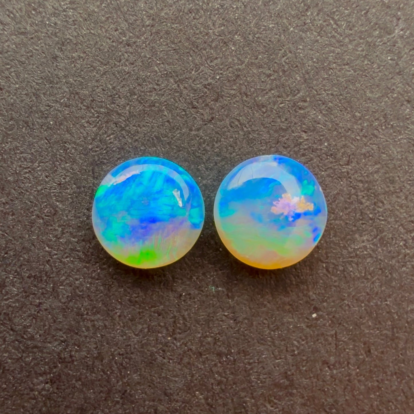 (Price For Pair) 4mm Affordable Crystal Opal Round Pair With A Blue Green Play Of Color, From Lightning Ridge Australia (Copy)