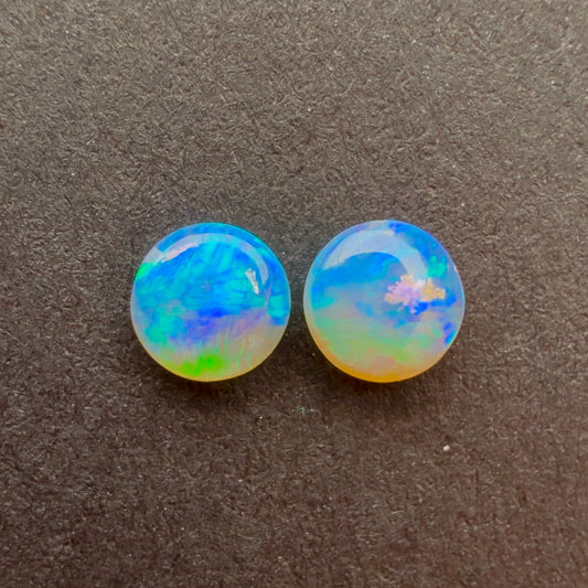 (Price For Pair) 4mm Affordable Crystal Opal Round Pair With A Blue Green Play Of Color, From Lightning Ridge Australia (Copy)