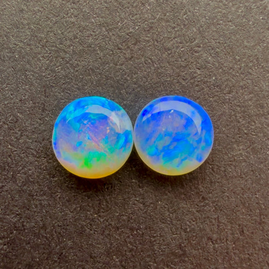 (Price For Pair) 4mm Affordable Crystal Opal Round Pair With A Blue Green Play Of Color, From Lightning Ridge Australia