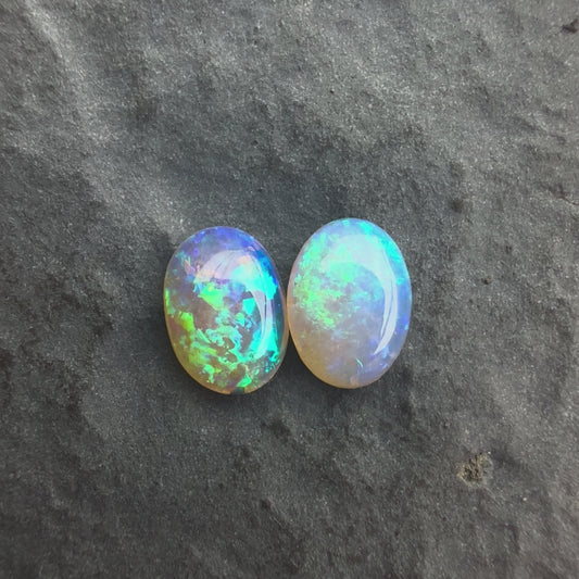 6mm x 4mm Crystal Opal Pair With A Green Blue Play Of Color, From Lightning Ridge Australia