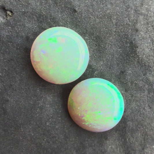 6mm Round Pair, Crystal Opals With A Green Blue Play Of Color, From Lightning Ridge Australia