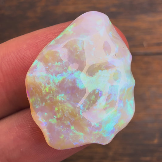 21.23cts Crystal Opal Carving With Green Blue Play Of Color, From Lightning Ridge Australia