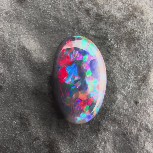 0.43cts Affordable Black Opal With A Vivid Red Pink Multicolor Play Of Color, From Lightning Ridge Australia
