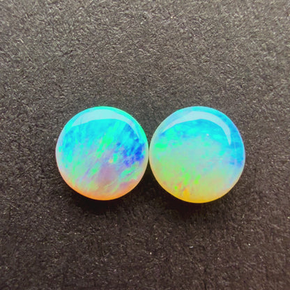 (Price For Pair) 4mm Affordable Crystal Opal Round Pair With A Blue Green Play Of Color, From Lightning Ridge Australia