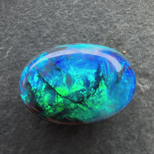 3.26cts Black Opal with a Green Blue Play of Color, From Lightning Ridge Australia