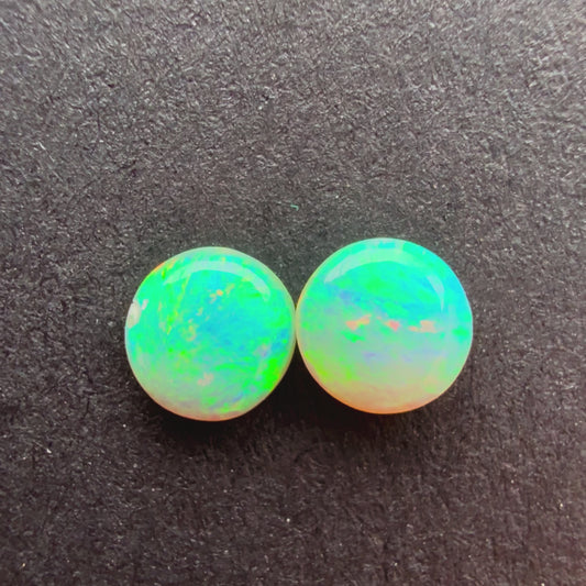 (Price For Pair) 4mm Affordable Crystal Opal Round Pair With A Blue Green Play Of Color, From Lightning Ridge Australia