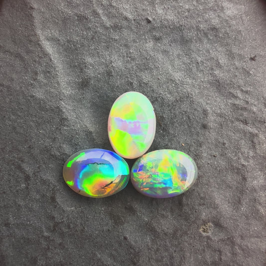 6mm x 4mm Dark Opal Bundle With Green Yellow Gold Play Of Color, From Lightning Ridge Australia