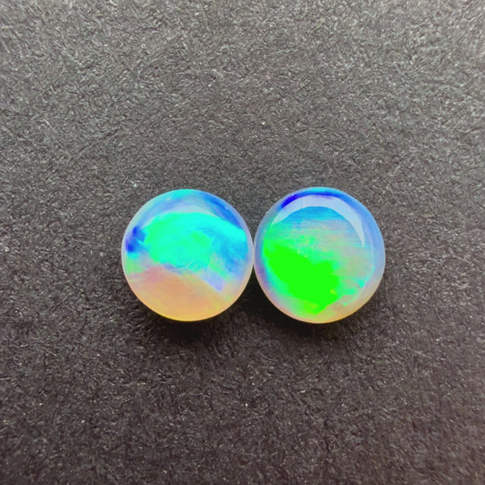 (Price For Pair) 4mm Affordable Crystal Opal Round Pair With A Blue Green Play Of Color, From Lightning Ridge Australia