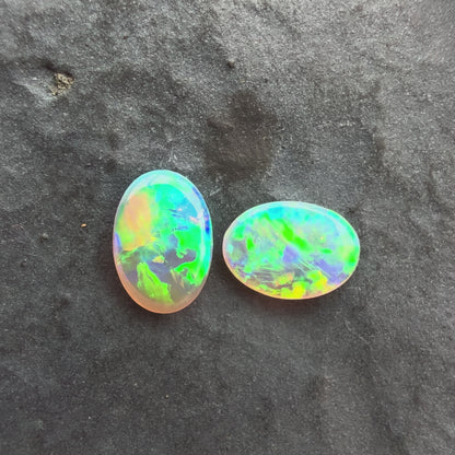 6mm x 4mm Crystal Opal Pair With Green Yellow Gold Play Of Color, From Lightning Ridge Australia