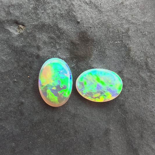 6mm x 4mm Crystal Opal Pair With Green Yellow Gold Play Of Color, From Lightning Ridge Australia