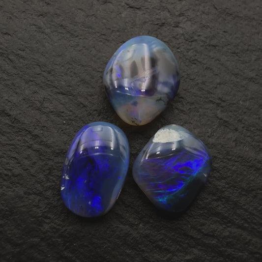 3.34ct Bundle (Price For Parcel) Picture Stone Black Opals With Marbled Purple Black and White