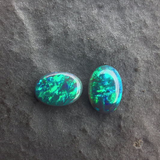 6mm x 4mm Dark Opal Pair With A Green Blue Play Of Color, From Lightning Ridge Australia