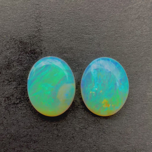 (Price For Parcel) 2.11cts Match Pair Crystal Opals With A Green Blue Play Of Color, From Lightning Ridge Australia
