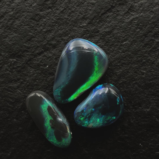 1.94ct Bundle (Price For Parcel) Picture Stone Black Opals With Marbled Blue, Green And Black
