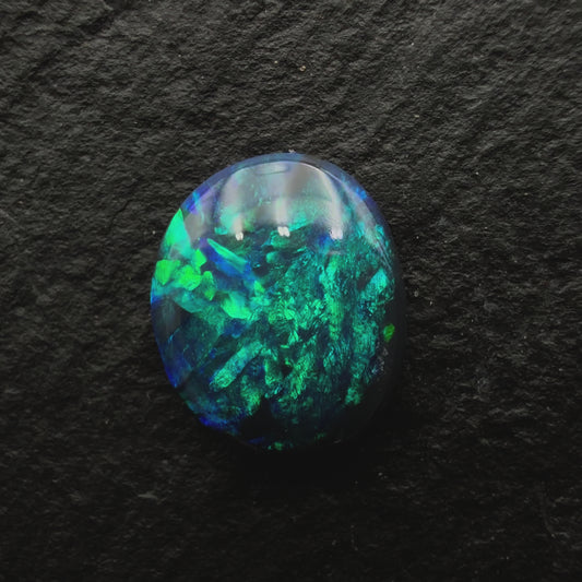0.73cts Black Opals With Vivid Blue-Green Color Play And A Moss Pattern