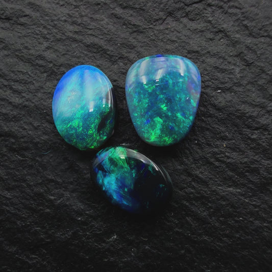 1.1ct Bundle (Price For Parcel) Picture Stone Black Opals With marbled Green, Blue And Black