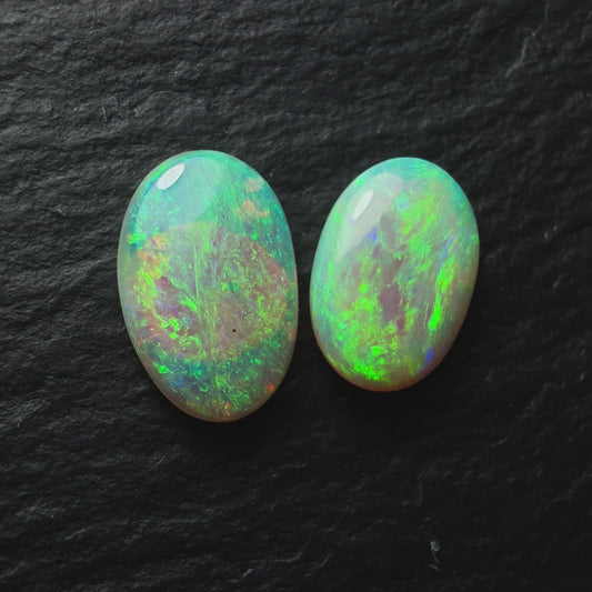Pair (Price For Parcel) Mismatched Crystal Opal Pair With Minty Green Small Flash Pattern