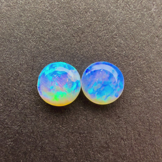 (Price For Pair) 4mm Affordable Crystal Opal Round Pair With A Blue Green Play Of Color, From Lightning Ridge Australia
