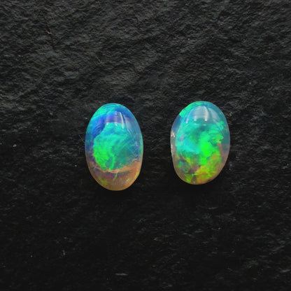 0.42ct Pair (Price For Parcel) These Tiny Crystal Opals have Brilliant Green Colorplay