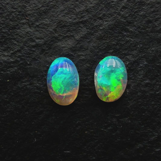 0.42ct Pair (Price For Parcel) These Tiny Crystal Opals have Brilliant Green Colorplay