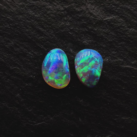 Freeform Pair (Price For Parcel) Crystal Opals With Bright Blues And Greens And Lots Of Depth
