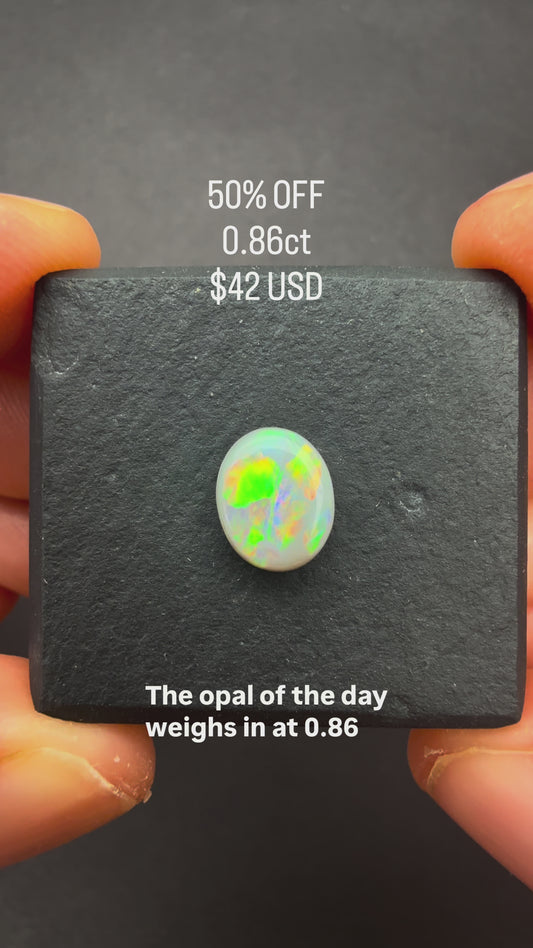 O.86ct Opal With Green, Yellow, Gold Play Of Color, From Lightning Ridge Australia