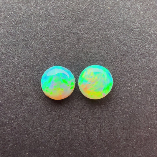 (Price For Pair) 4mm Affordable Crystal Opal Round Pair With A Green, Yellow, Gold Play Of Color, From Lightning Ridge Australia