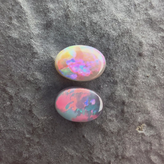 6mm x 4mm Dark Opal Pair With A Red Multicolor Play Of Color, From Lightning Ridge Australia