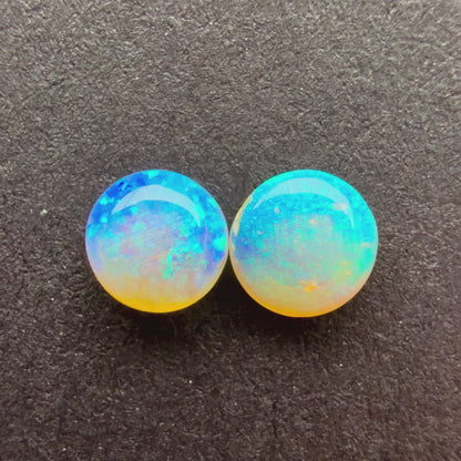 (Price For Pair) 4mm Affordable Crystal Opal Round Pair With A Blue Green Play Of Color, From Lightning Ridge Australia
