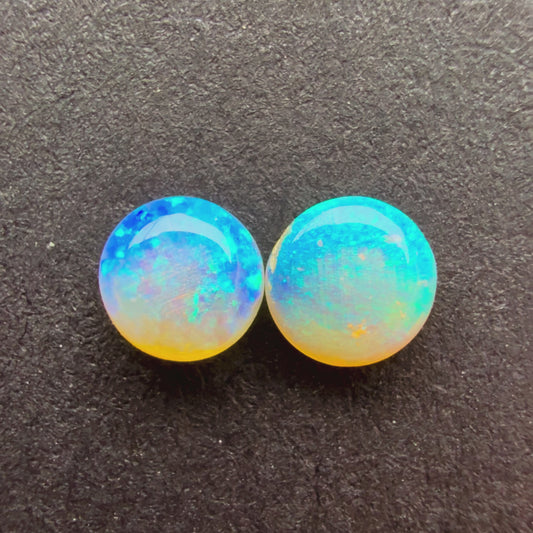 (Price For Pair) 4mm Affordable Crystal Opal Round Pair With A Blue Green Play Of Color, From Lightning Ridge Australia