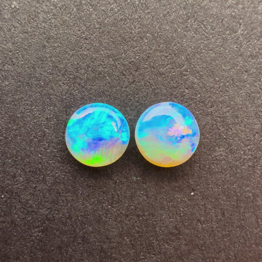 (Price For Pair) 4mm Affordable Crystal Opal Round Pair With A Blue Green Play Of Color, From Lightning Ridge Australia (Copy)