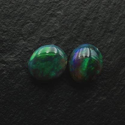 2.53ct Pair (Price For Parcel) Black Opals With A Unique Forest green Coloration