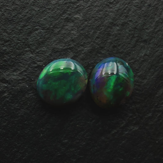 2.53ct Pair (Price For Parcel) Black Opals With A Unique Forest green Coloration