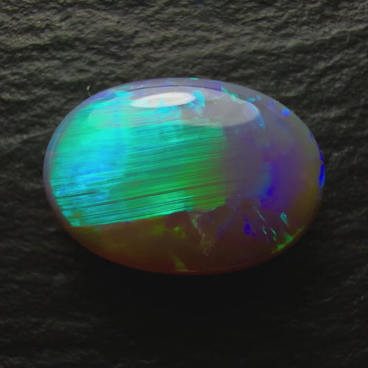 2.99ct Black Opal With A Bright Minty Green Broadflash and Chaff Pattern