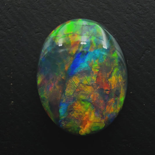 4.33ct Gem Black Opal With A Rich Multicolor Palette and Mixed Patterns