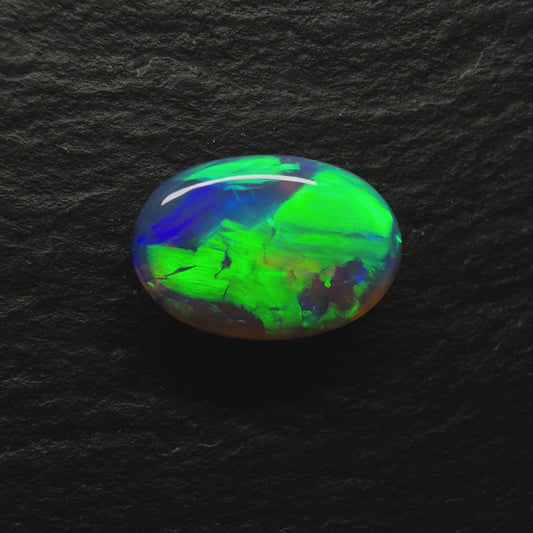 2.85ct Top Gem Black Crystal Opal With A Brilliant Green-Blue Color Palette and Broadflash Pattern