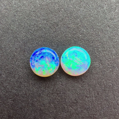(Price For Pair) 4mm Affordable Crystal Opal Round Pair With A Blue Green Play Of Color, From Lightning Ridge Australia