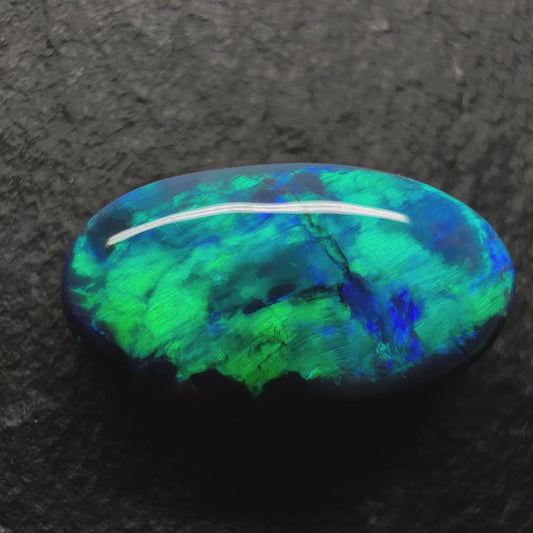 1.85ct Gem Black Opal With A Vivid Green-Blue Wispy Broadflash Pattern