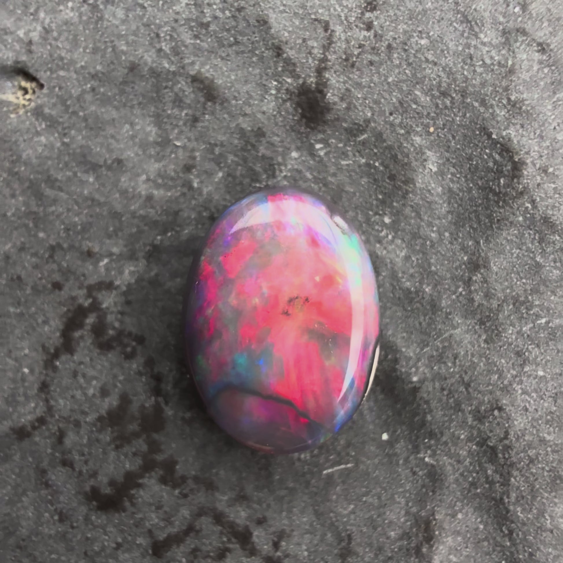 Black Opal With A Vivid Red Pink Multicolor Play Of Color, From Lightning Ridge Australia