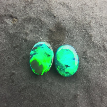 6mm x 4mm Black Opal Pair With Green Blue Play Of Color, From Lightning Ridge Australia