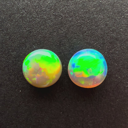 (Price For Pair) 4mm Affordable Crystal Opal Round Pair With A Green, Yellow, Gold Play Of Color, From Lightning Ridge Australia