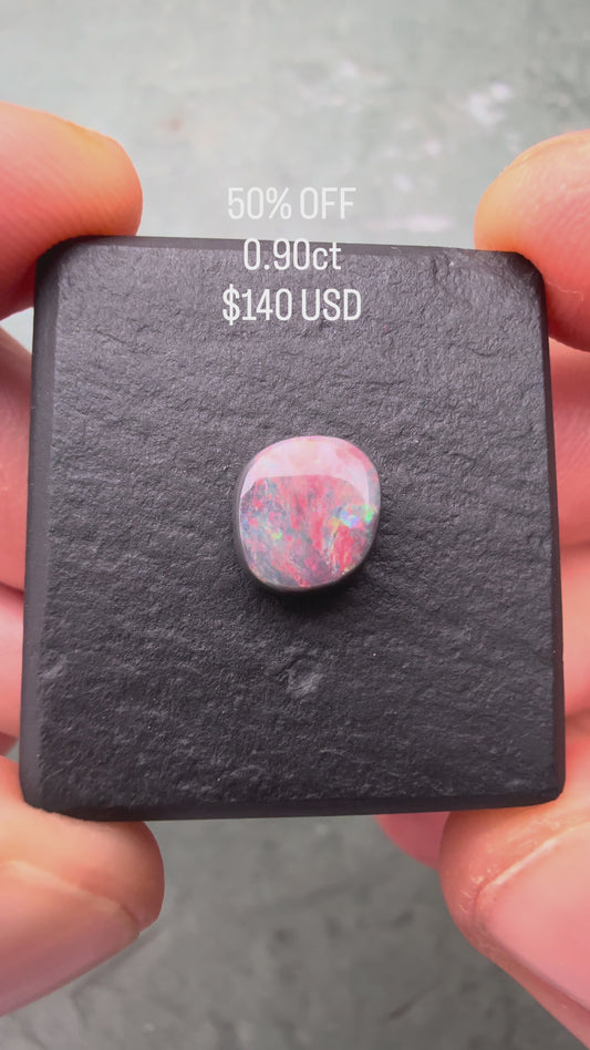 0.90ct Black Opal With A Red, Pink Multicolor Play Of Color, From Lightning Ridge Australia