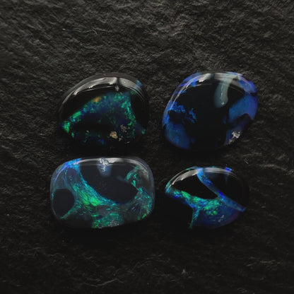 2.1ct Bundle (Price For Parcel) Picture Stone Black Opals With Marbled Blue, Green And Black